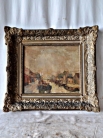 Античная живопись, пейзаж / Antique Framed Painting of a Belgian Landscape of Boats on a Canal